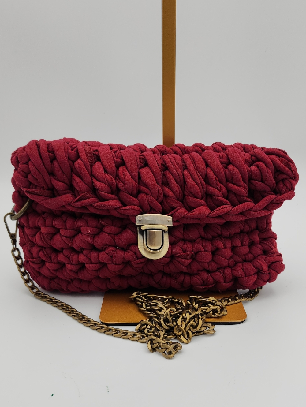 Handcrafted Woven Crossbody Bag - Deep Red